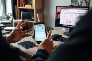 Osoba pracująca na laptopie z programem antywirusowym, ilustracja do artykułu o bezpieczeństwie komputerowym